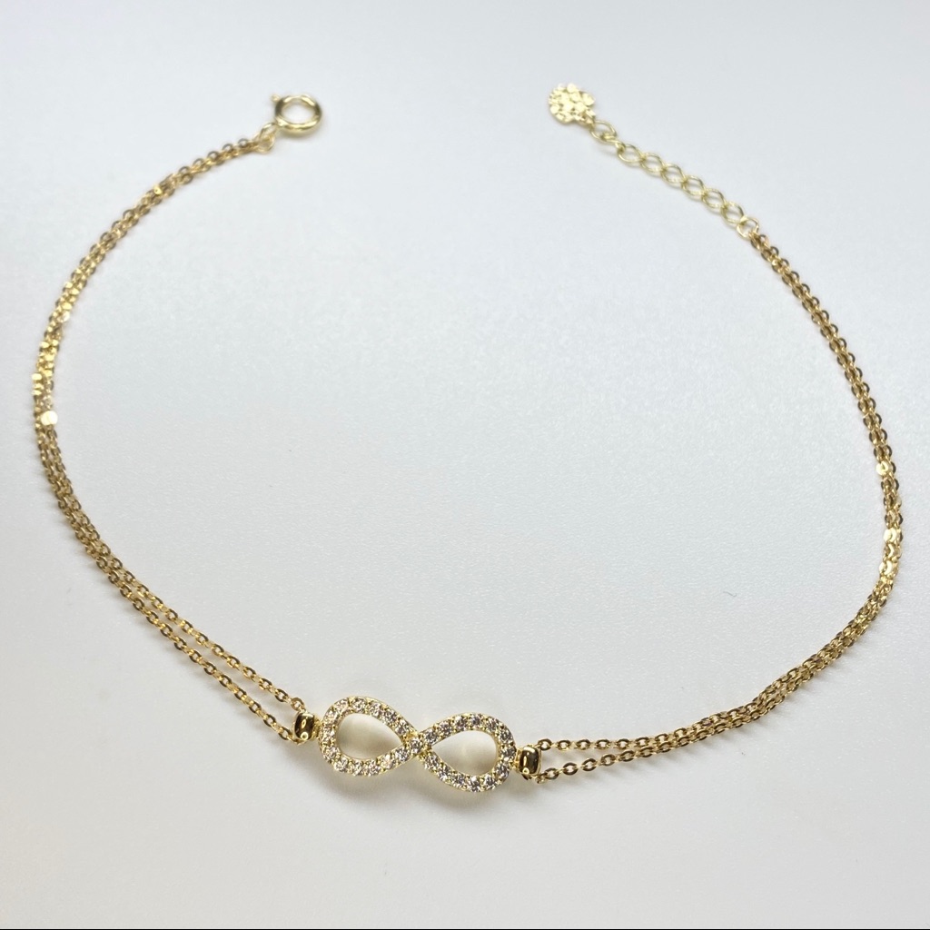 14k Solid Yellow Gold Infinity Two Chain Diamond Bracelet